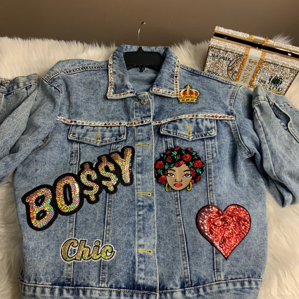 Custom denim bling jacket XL (New)